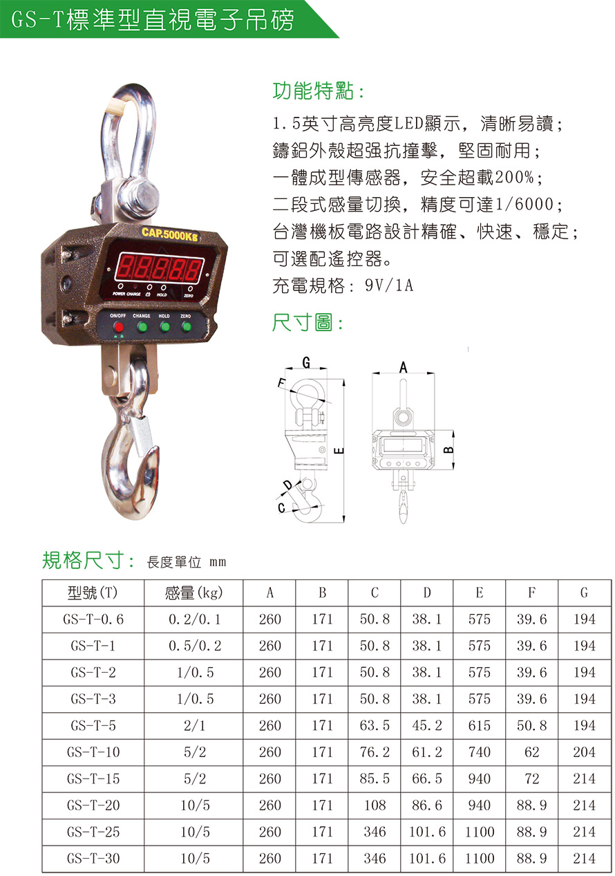 GS-T标准型直视吊秤